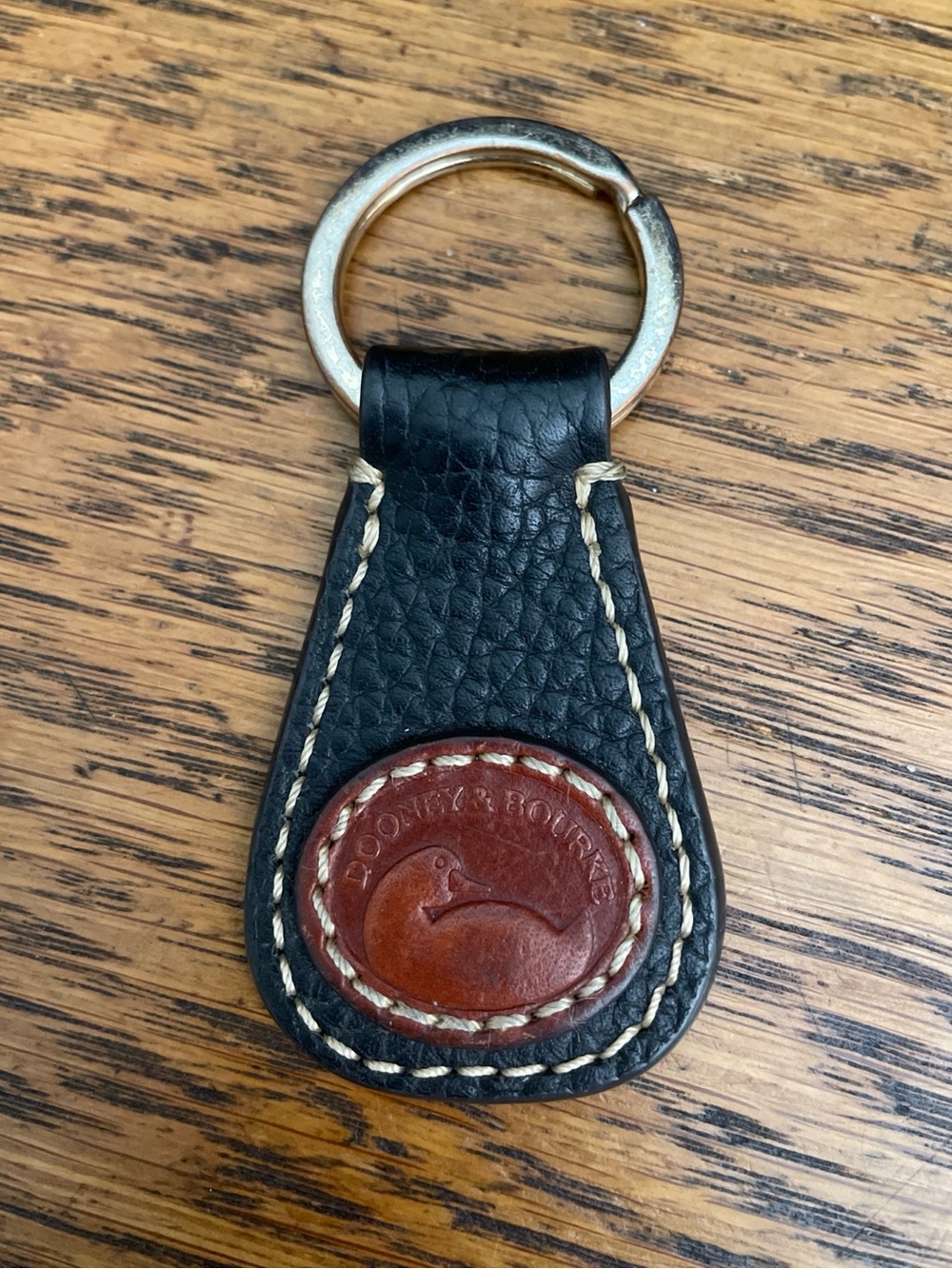 Vintage Dooney & Bourke Brown Pebble Leather Keychain Keyring Fob